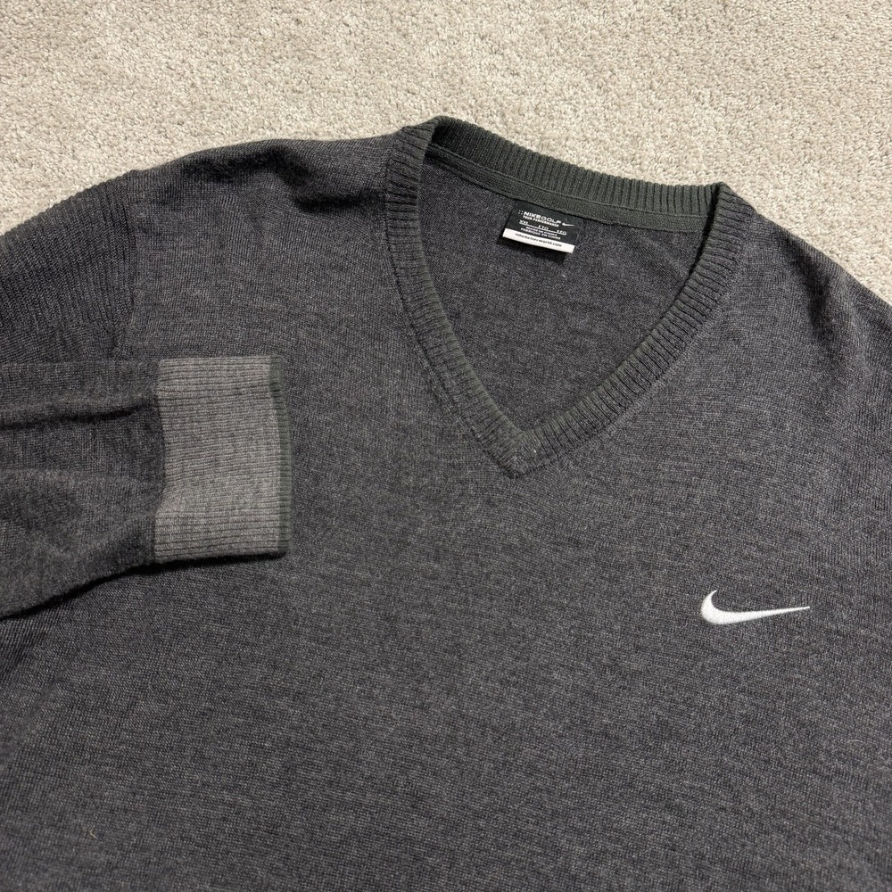 Nike Golf V-Neck Sweater Mens Sz XXL‎ Grey Merino Wool Blend Swoosh Performance